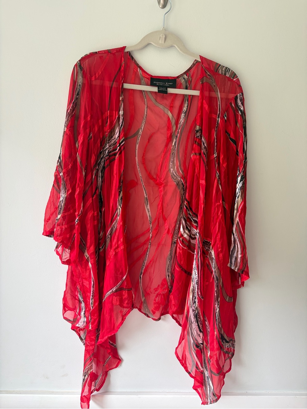 Russell Kemp Red Sheer Abstract Print Kimono